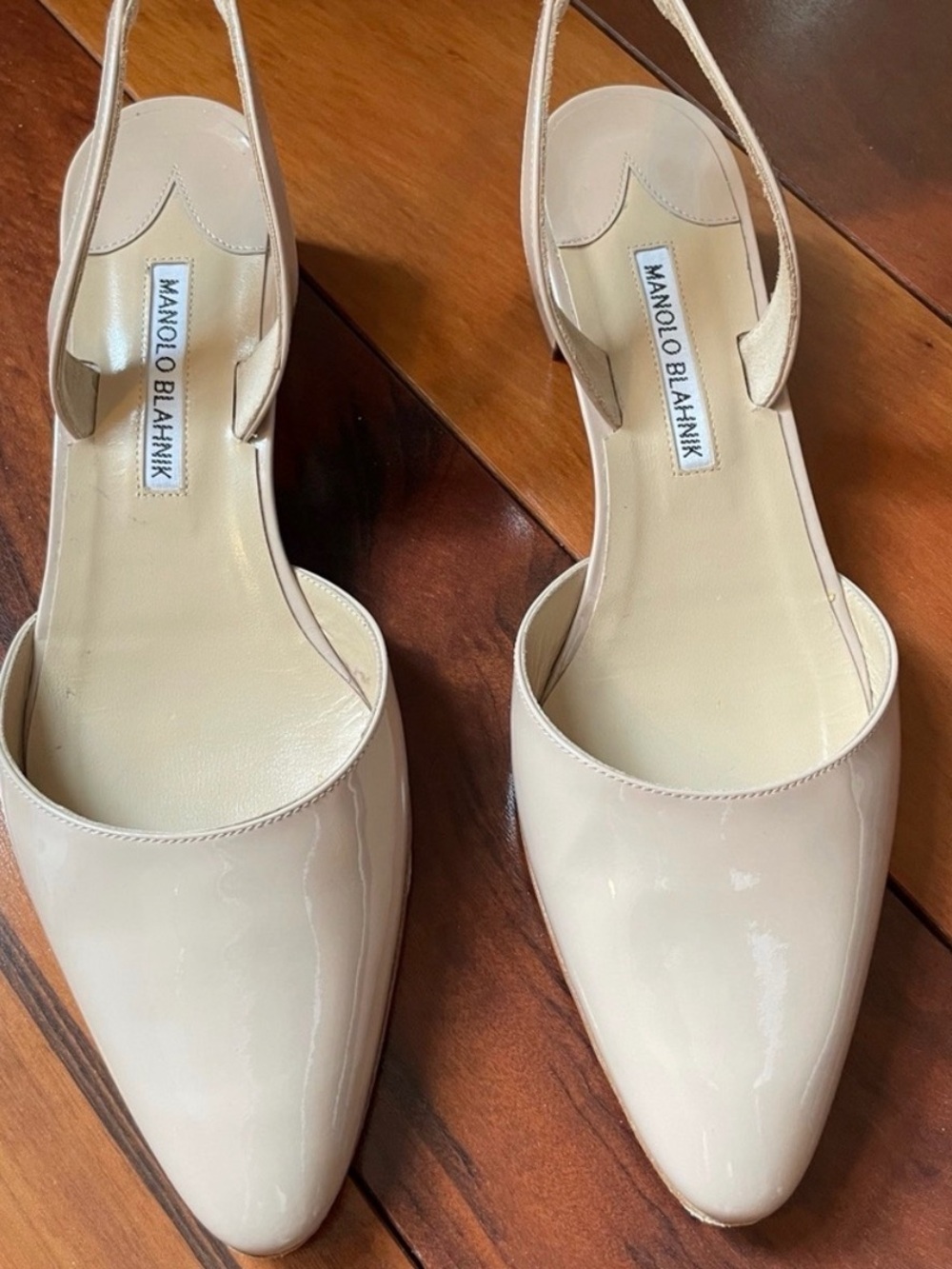 Manolo Blahnik Nude Patent Slingback Heel